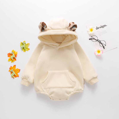 -ベビー レオパード 耳付き フーディ ロンパース 足つき レギンス パンツ - mamahalo shop - 長袖ロンパース -  べビー服 - 子供服 - 男の子 - 女の子