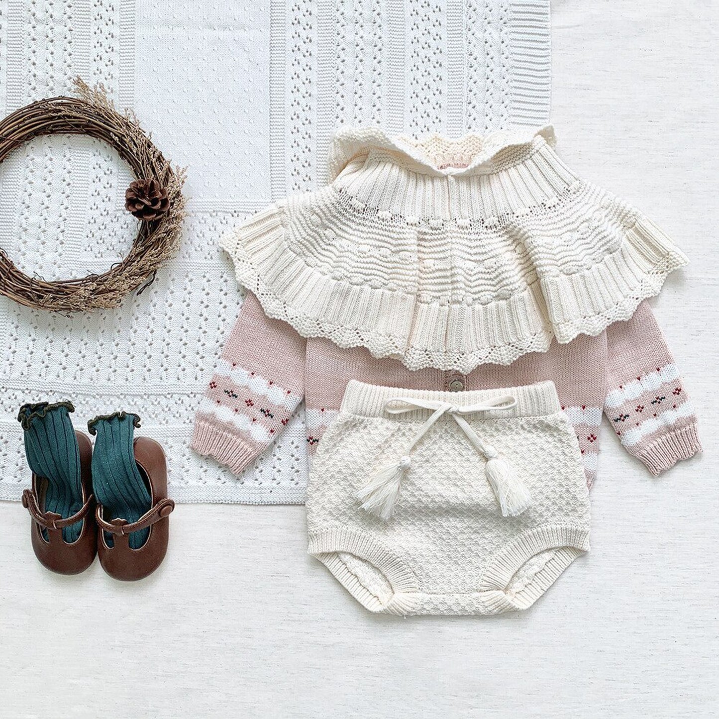 -ベビー キッズ レース ニット フーディ ボレロ ポンチョ【mh0000257】 - mamahalo shop - ショール -  べビー服 - 子供服 - 男の子 - 女の子