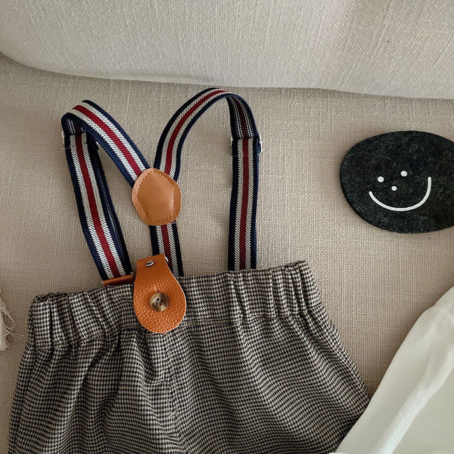 -ベビー セットアップ リボン シャツ チェック サスペンダー パンツ お出かけ【mh0000424】 - mamahalo shop - 長袖セットアップ -  べビー服 - 子供服 - 男の子 - 女の子