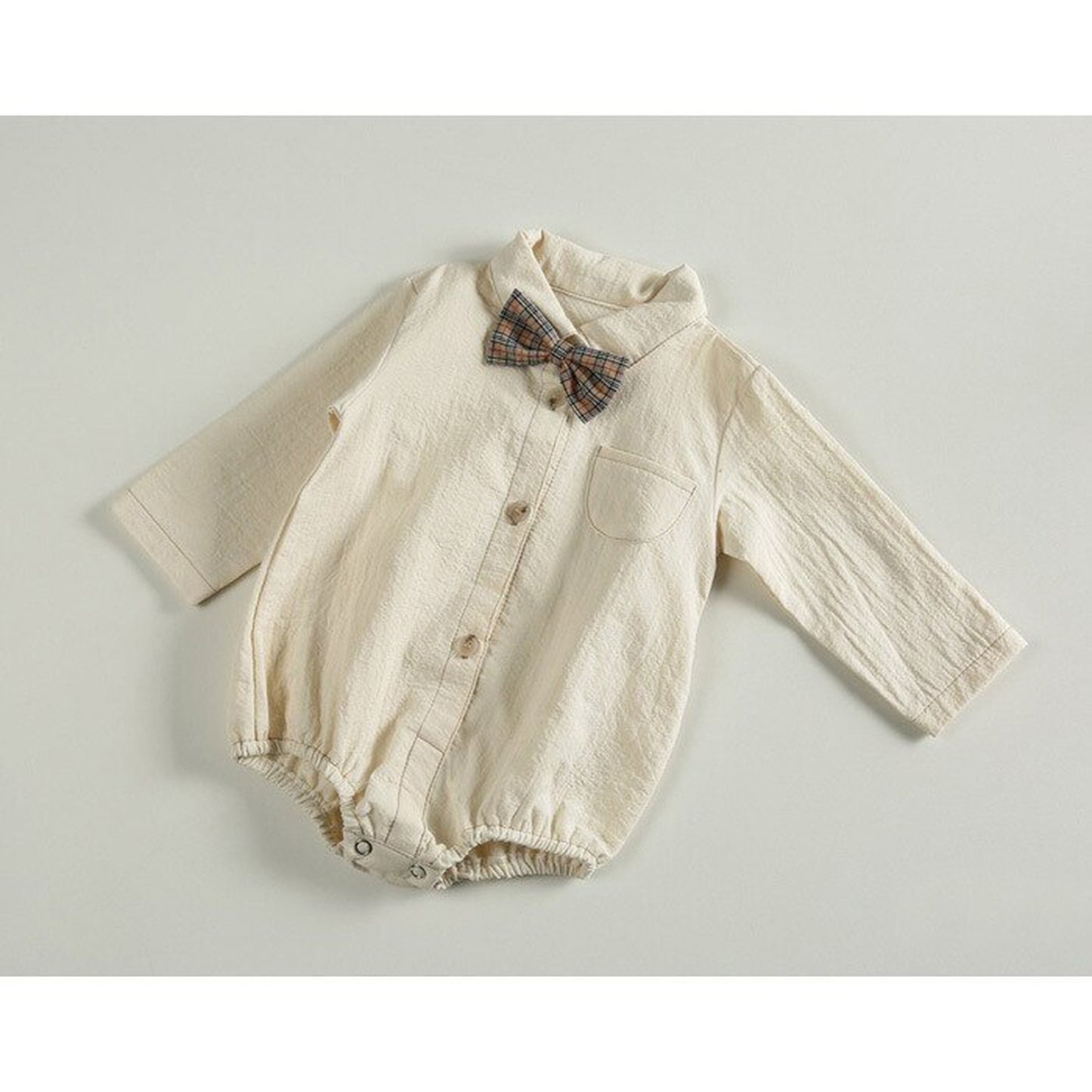 -ベビーロンパース 蝶ネクタイ長袖シャツロンパース 3カラー【mh0000378】 - mamahalo shop - 長袖ロンパース -  べビー服 - 子供服 - 男の子 - 女の子