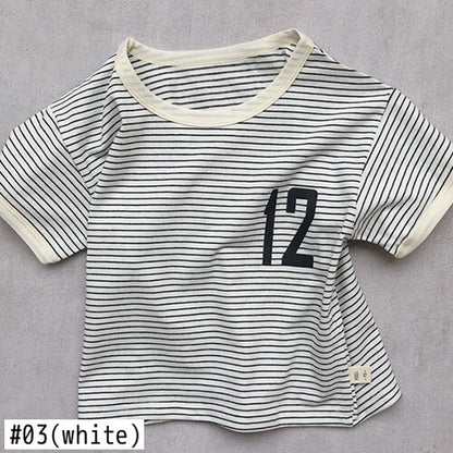 -キッズ ボーダー 半袖Tシャツ - mamahalo shop - 半袖Tシャツ -  べビー服 - 子供服 - 男の子 - 女の子