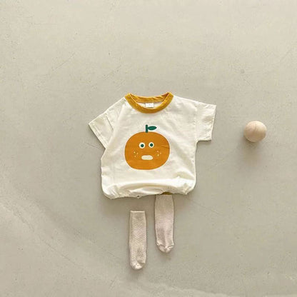 -ベビー オレンジ 半袖ロンパース【mh0000076】 - mamahalo shop - 半袖ロンパース -  べビー服 - 子供服 - 男の子 - 女の子