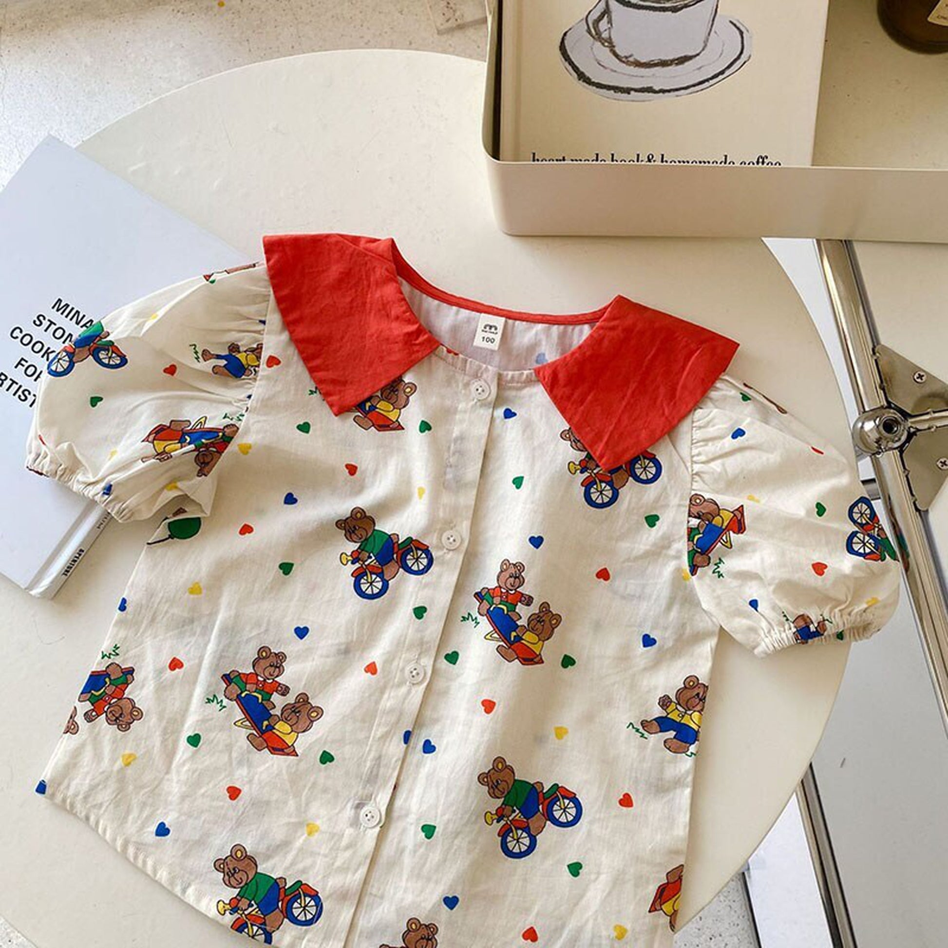 -キッズ くま ベア カラフル 半袖 ブラウス シャツ トップス - mamahalo shop - 半袖シャツ・ブラウス -  べビー服 - 子供服 - 男の子 - 女の子