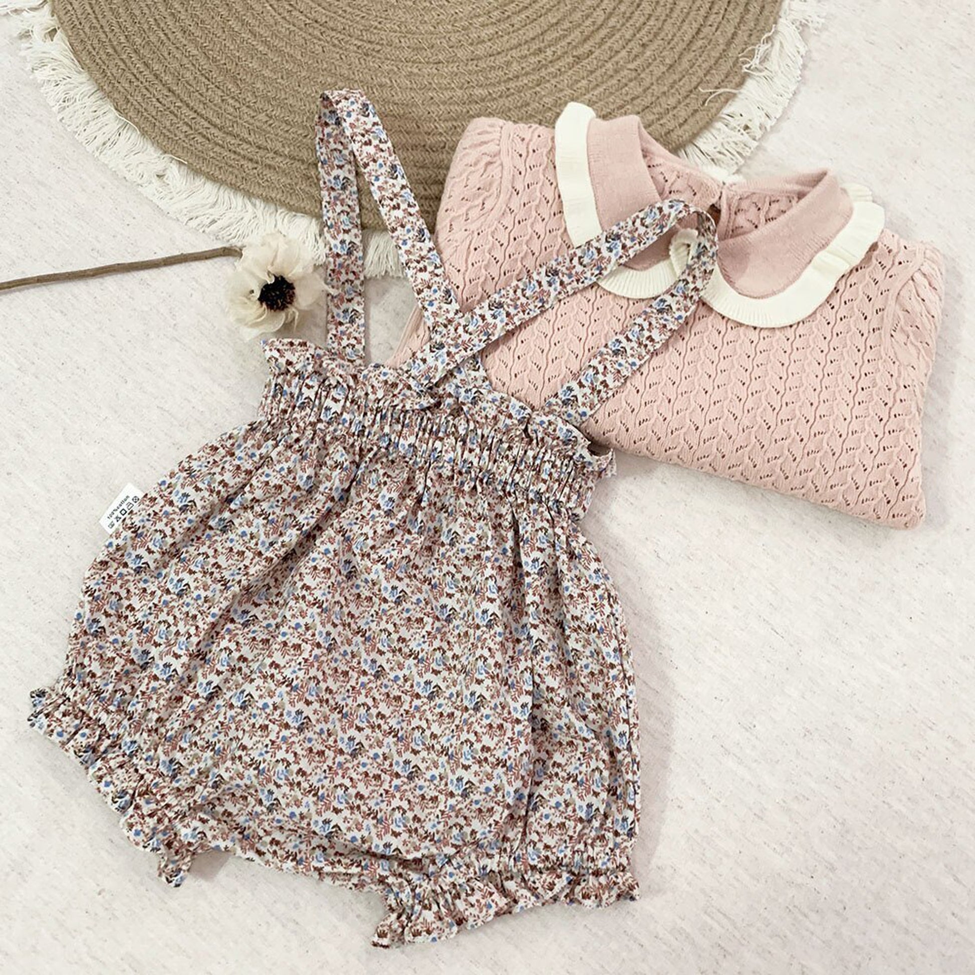 -ベビーキッズパンツ フラワー サスペンダー ブルマ フリル ショートパンツ - mamahalo shop - サロペットパンツ・サスペンダーパンツ -  べビー服 - 子供服 - 男の子 - 女の子