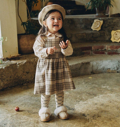 -ベビー キッズ チェック サスペンダー スカート ジャンパースカート - mamahalo shop - ノースリーブワンピース -  べビー服 - 子供服 - 男の子 - 女の子