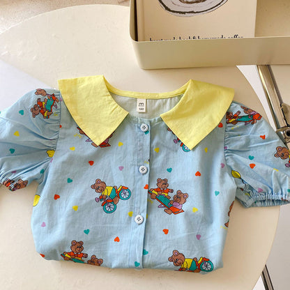 -キッズ くま ベア カラフル 半袖 ブラウス シャツ トップス - mamahalo shop - 半袖シャツ・ブラウス -  べビー服 - 子供服 - 男の子 - 女の子