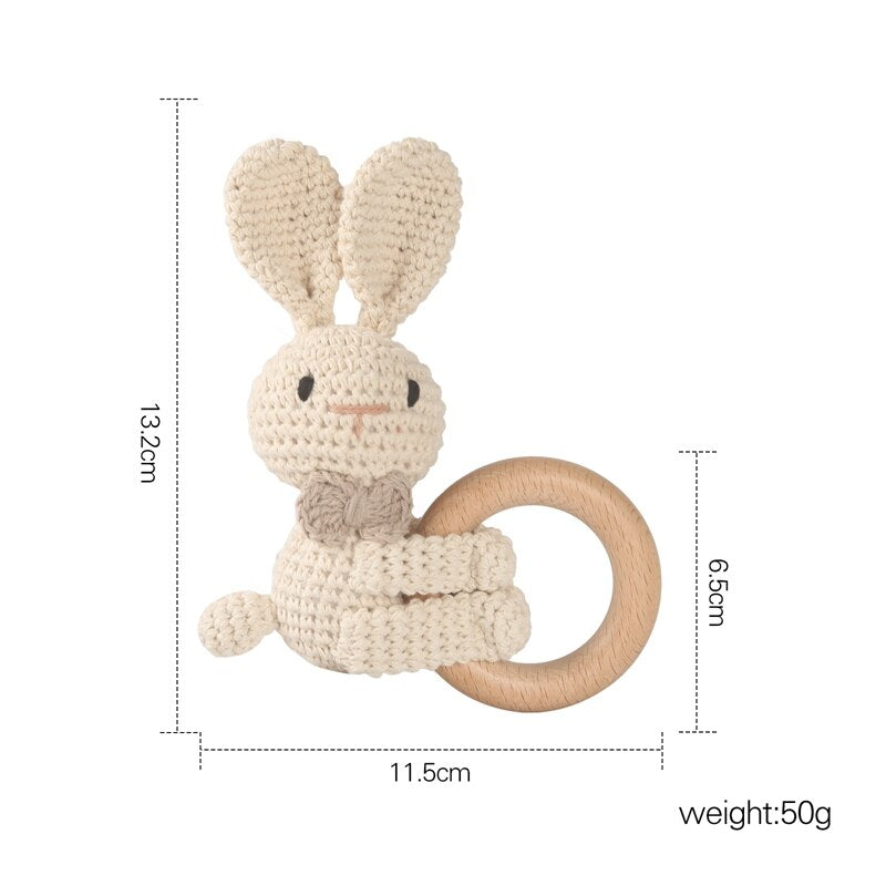 赤ちゃん おもちゃ クマ かぎ針編み 木製 リング ウサギ ラトル ガラガラ - mamahalo shop - がらがら - ベビー服 - 子供服 - 男の子 - 女の子