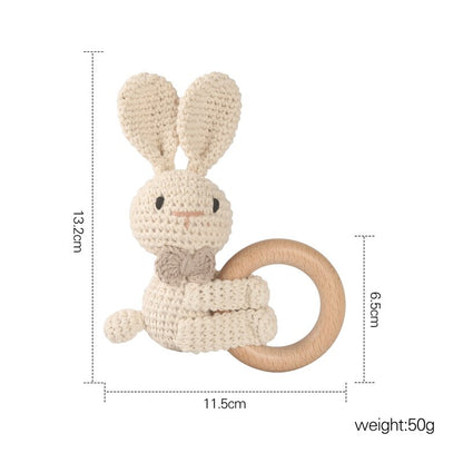 赤ちゃん おもちゃ クマ かぎ針編み 木製 リング ウサギ ラトル ガラガラ - mamahalo shop - がらがら - ベビー服 - 子供服 - 男の子 - 女の子