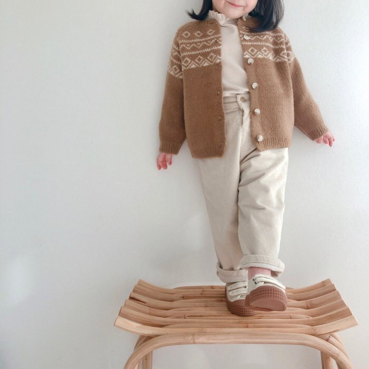 -☺︎ ベビートップス 長袖パフスリーブブラウス  ベージュ/水玉ドットプリント - mamahalo shop - 長袖Tシャツ -  べビー服 - 子供服 - 男の子 - 女の子