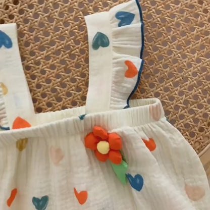 ベビー カラフル ハート フリル サスペンダー ロンパース ジャンプスーツ サロペット【mh0001761】