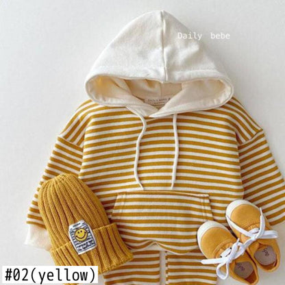 -ベビー ボーダー スウェット セットアップ フーディ トップス パンツ - mamahalo shop - 長袖セットアップ -  べビー服 - 子供服 - 男の子 - 女の子