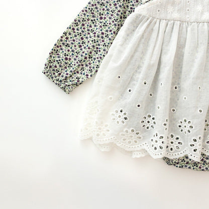 -☺︎ ベビー フラワー エプロン スカート ロンパース - mamahalo shop - 長袖ロンパース -  べビー服 - 子供服 - 男の子 - 女の子