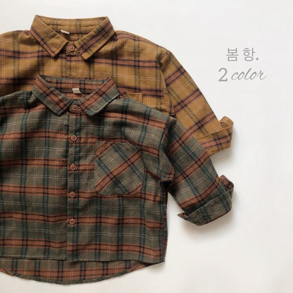 -キッズ チェック 長袖 シャツ トップス - mamahalo shop - 長袖シャツ・ブラウス -  べビー服 - 子供服 - 男の子 - 女の子
