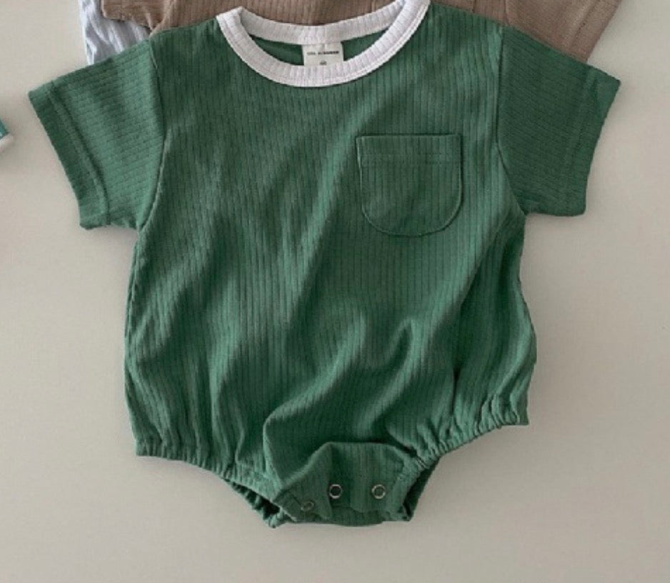 -ベビー シンプル バイピング 半袖 ロンパース ノースリーブ ジャンプスーツ - mamahalo shop - 半袖ロンパース -  べビー服 - 子供服 - 男の子 - 女の子