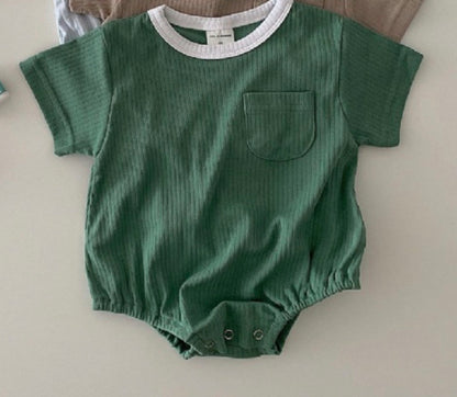 -ベビー シンプル バイピング 半袖 ロンパース ノースリーブ ジャンプスーツ - mamahalo shop - 半袖ロンパース -  べビー服 - 子供服 - 男の子 - 女の子