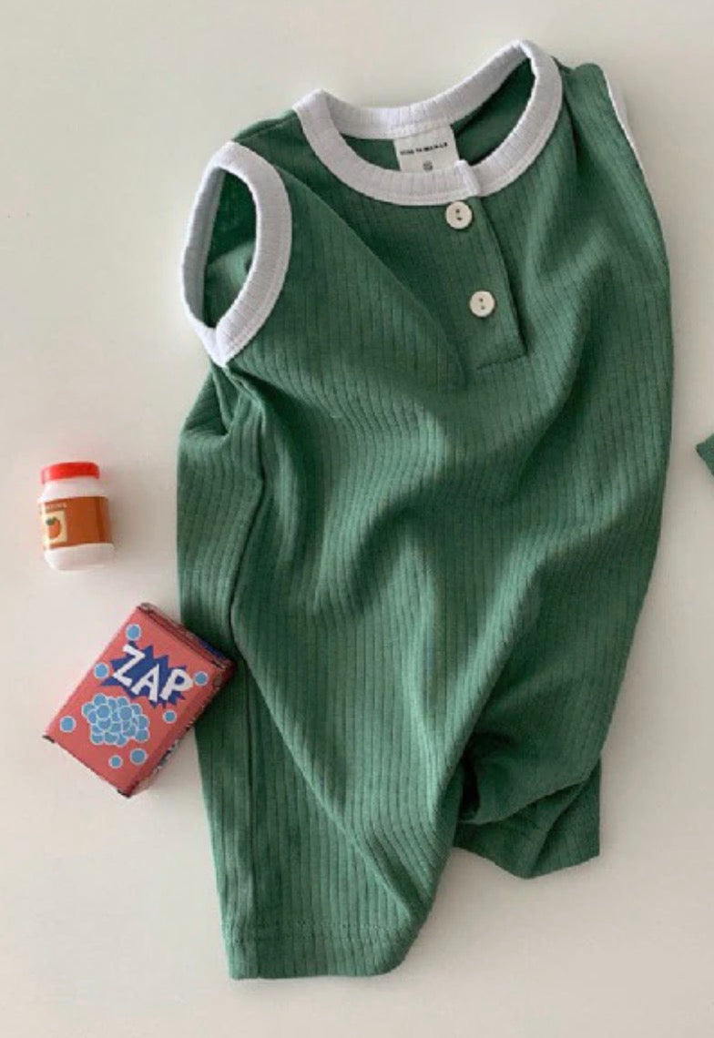 -ベビー シンプル バイピング 半袖 ロンパース ノースリーブ ジャンプスーツ - mamahalo shop - 半袖ロンパース -  べビー服 - 子供服 - 男の子 - 女の子