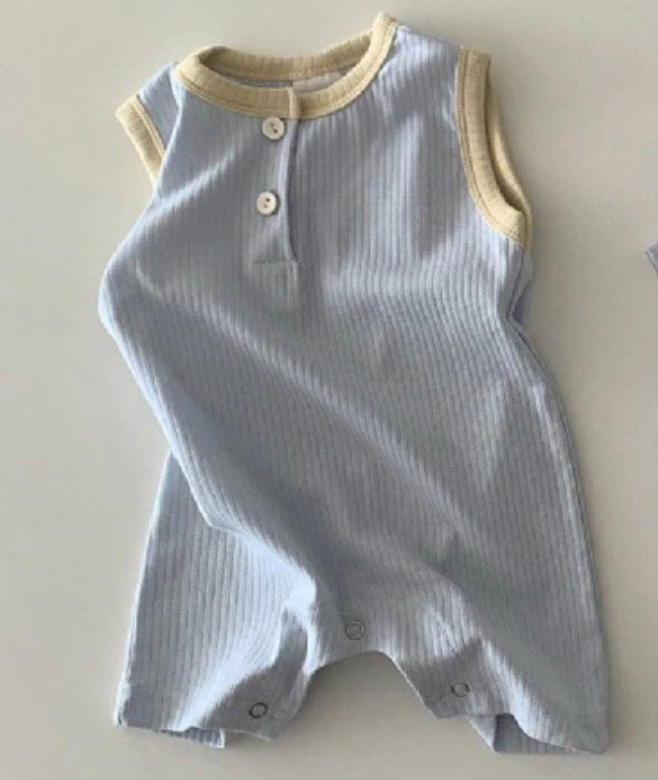-ベビー シンプル バイピング 半袖 ロンパース ノースリーブ ジャンプスーツ - mamahalo shop - 半袖ロンパース -  べビー服 - 子供服 - 男の子 - 女の子