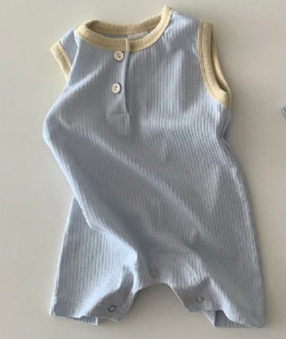 -ベビー シンプル バイピング 半袖 ロンパース ノースリーブ ジャンプスーツ - mamahalo shop - 半袖ロンパース -  べビー服 - 子供服 - 男の子 - 女の子