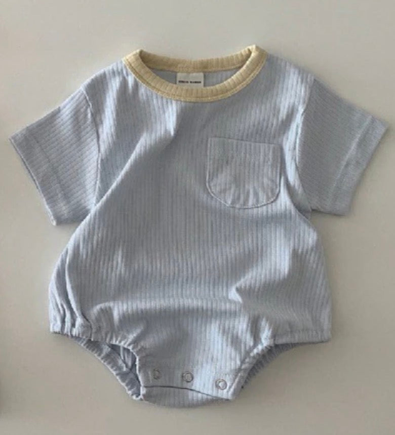 -ベビー シンプル バイピング 半袖 ロンパース ノースリーブ ジャンプスーツ - mamahalo shop - 半袖ロンパース -  べビー服 - 子供服 - 男の子 - 女の子