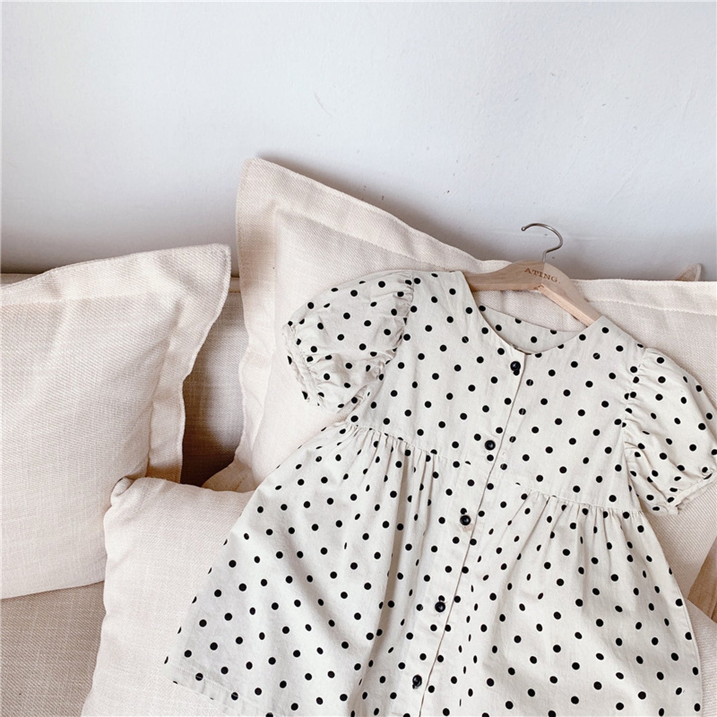 -キッズ コットンリネン 水玉 ワンピース【mh0000528】 - mamahalo shop - 半袖ワンピース -  べビー服 - 子供服 - 男の子 - 女の子