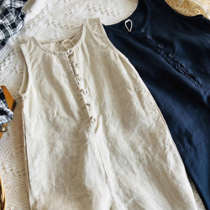 -キッズ コットンリネン ノースリーブ ジャンプスーツ【mh0000515】 - mamahalo shop - ノースリーブジャンプスーツ -  べビー服 - 子供服 - 男の子 - 女の子