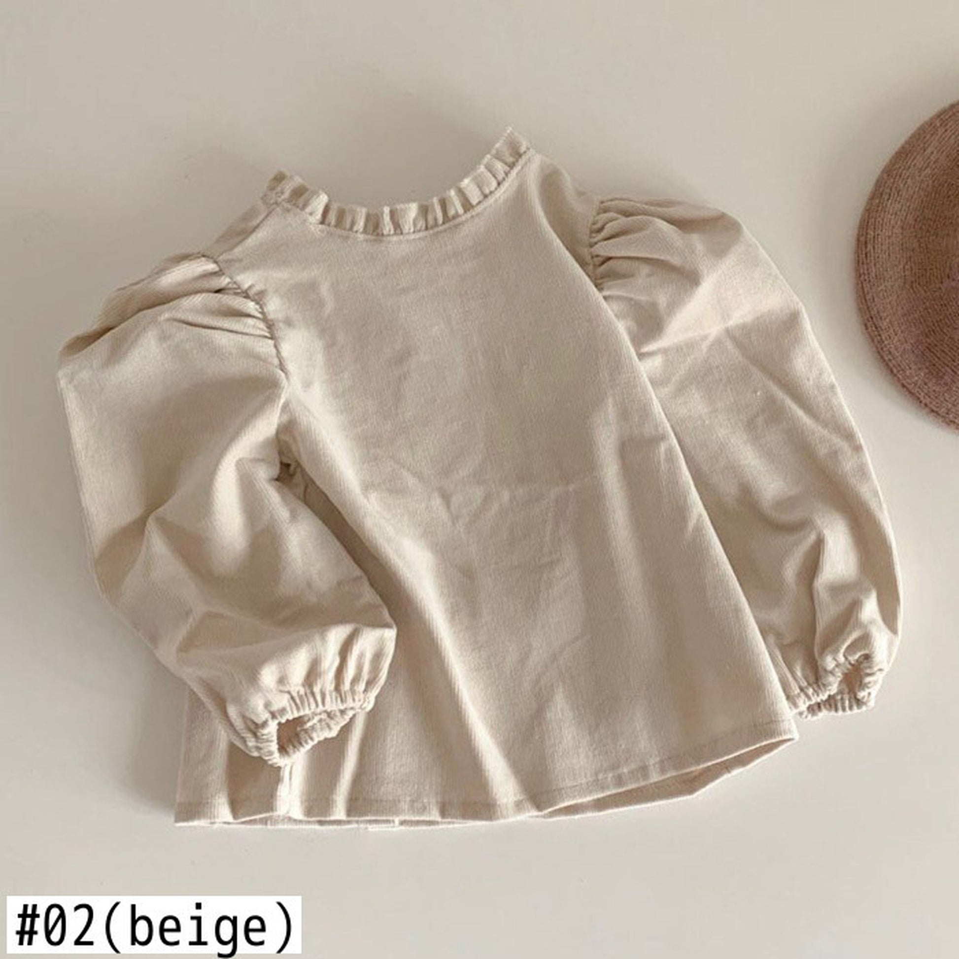 -☺︎ ベビートップス 長袖パフスリーブブラウス  ベージュ/水玉ドットプリント - mamahalo shop - 長袖Tシャツ -  べビー服 - 子供服 - 男の子 - 女の子