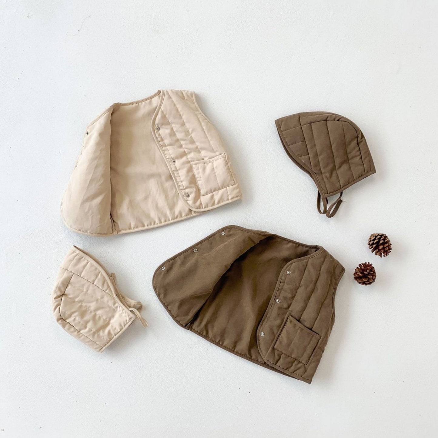 -ベビー キルティング ベスト 帽子 セット【mh0000242】 - mamahalo shop - ベスト -  べビー服 - 子供服 - 男の子 - 女の子