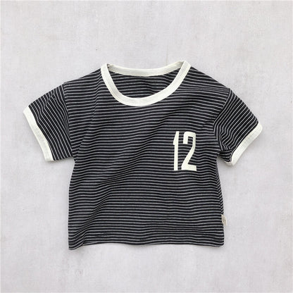 -キッズ ボーダー 半袖Tシャツ - mamahalo shop - 半袖Tシャツ -  べビー服 - 子供服 - 男の子 - 女の子