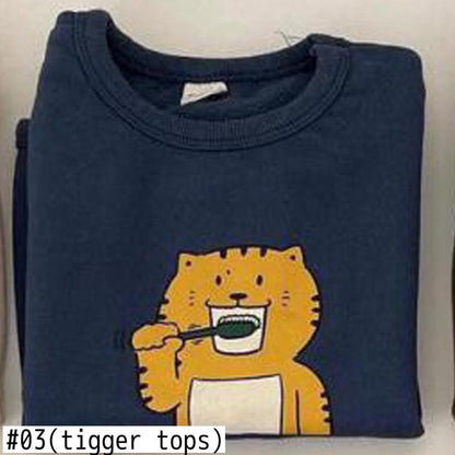 -ベビー アニマル 歯磨き トレーナー チェック パンツ【mh0000296】 - mamahalo shop - トレーナー・フーディ -  べビー服 - 子供服 - 男の子 - 女の子