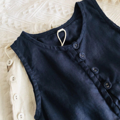 -キッズ コットンリネン ノースリーブ ジャンプスーツ【mh0000515】 - mamahalo shop - ノースリーブジャンプスーツ -  べビー服 - 子供服 - 男の子 - 女の子