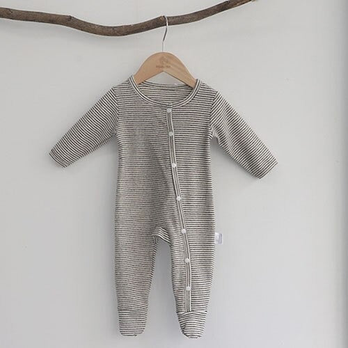 -ベビー ボーダー 足つき ロンパース ぽんぽん帽子 セット【mh0000050】 - mamahalo shop - 長袖ロンパース -  べビー服 - 子供服 - 男の子 - 女の子