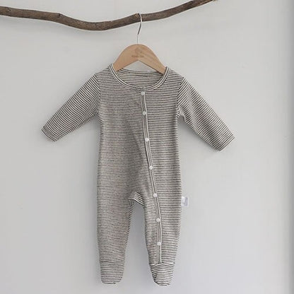 -ベビー ボーダー 足つき ロンパース ぽんぽん帽子 セット【mh0000050】 - mamahalo shop - 長袖ロンパース -  べビー服 - 子供服 - 男の子 - 女の子