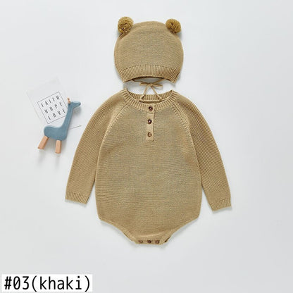 -ベビー くま 耳帽子 ニット ロンパース セット【mh0000428】 - mamahalo shop - 長袖ロンパース -  べビー服 - 子供服 - 男の子 - 女の子