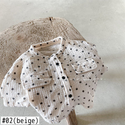 -キッズ みずたま ノーカラー 半袖 シャツ ブラウス トップス - mamahalo shop - 半袖シャツ・ブラウス -  べビー服 - 子供服 - 男の子 - 女の子