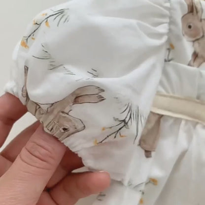 ベビー うさぎ バニー ラビット 半袖 リボン パフスリーブ ロンパース