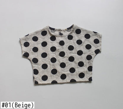 -キッズトップス みずたまドットプリント ルーズ シャツ Tシャツ - mamahalo shop - 半袖Tシャツ -  べビー服 - 子供服 - 男の子 - 女の子