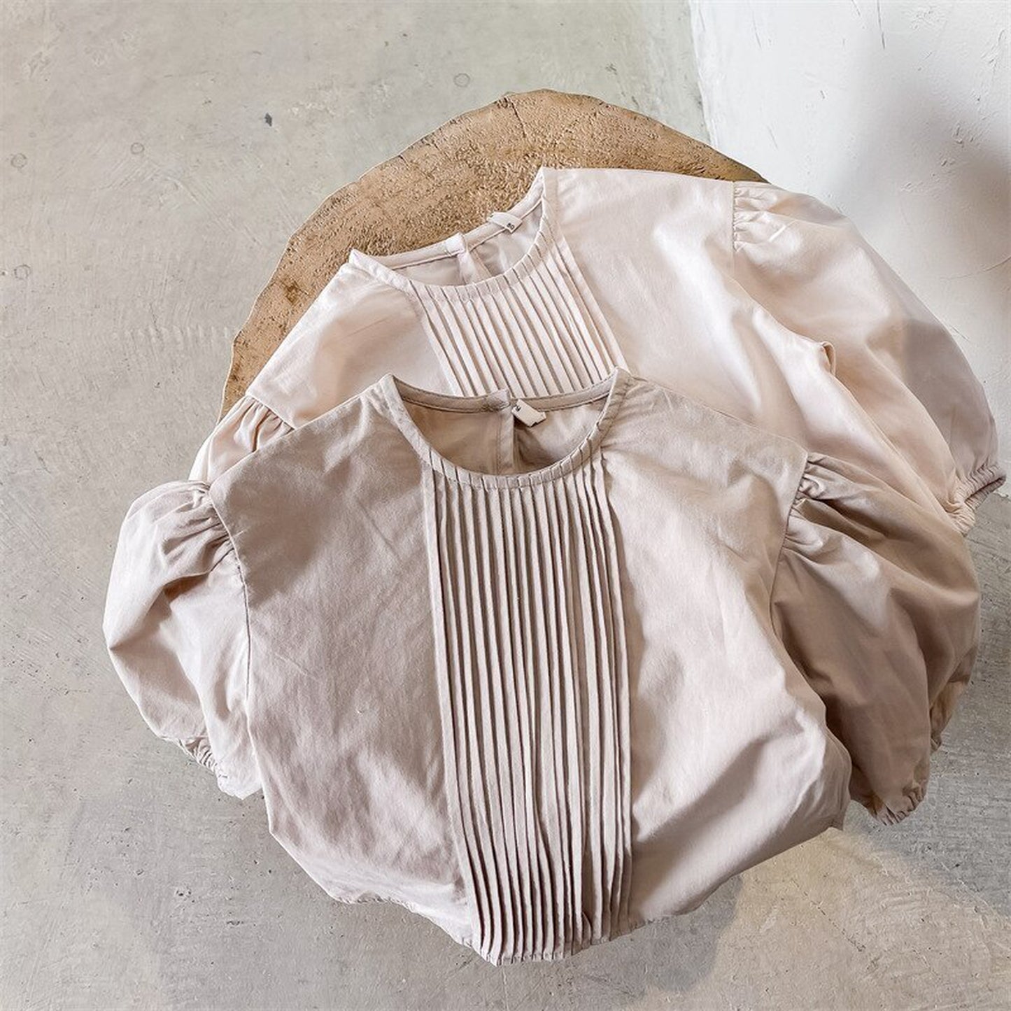 -キッズ センタープリーツ パフスリーブ 長袖 ブラウス トップス - mamahalo shop - 長袖シャツ・ブラウス -  べビー服 - 子供服 - 男の子 - 女の子