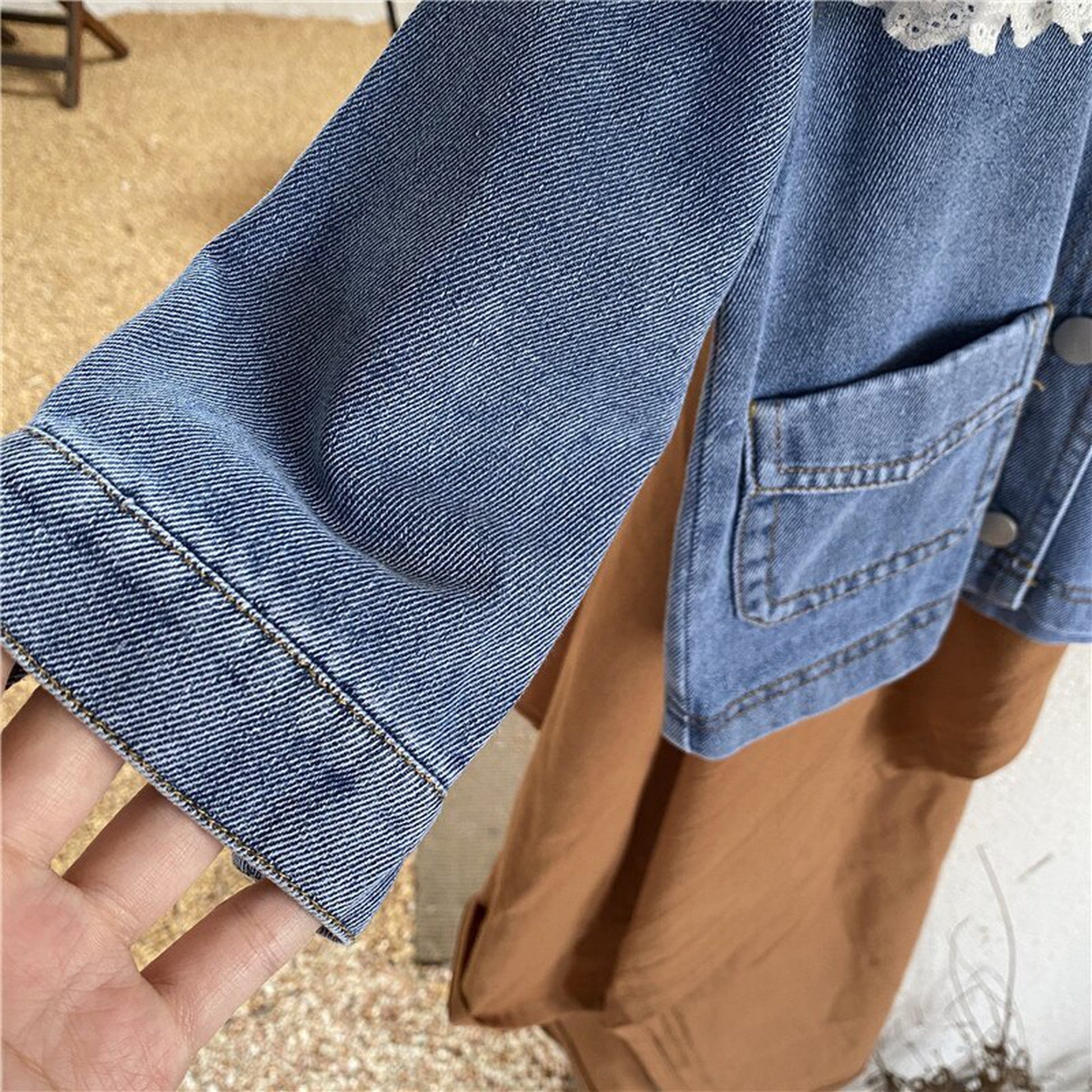 -キッズ フラワー レース襟 デニム ジャケット - mamahalo shop - ショートコート・ジャケット・ジャンパー -  べビー服 - 子供服 - 男の子 - 女の子