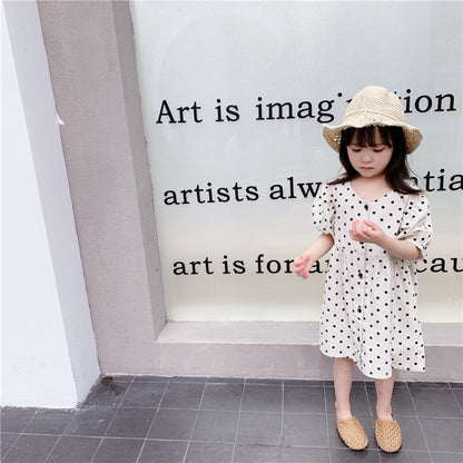 -キッズ コットンリネン 水玉 ワンピース【mh0000528】 - mamahalo shop - 半袖ワンピース -  べビー服 - 子供服 - 男の子 - 女の子