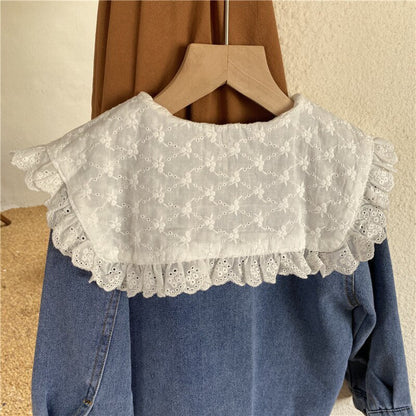 -キッズ フラワー レース襟 デニム ジャケット - mamahalo shop - ショートコート・ジャケット・ジャンパー -  べビー服 - 子供服 - 男の子 - 女の子