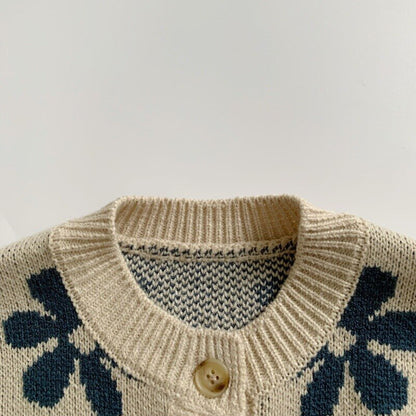 -ベビー キッズ ニット フラワー 前あき ベスト - mamahalo shop - ベスト -  べビー服 - 子供服 - 男の子 - 女の子