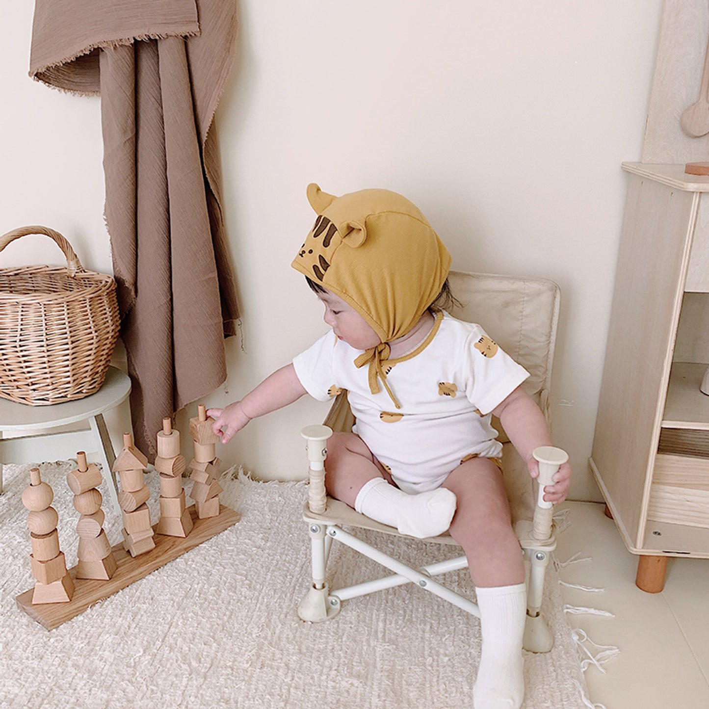 -☺︎ ベビー タイガー 虎 半袖 ロンパース 耳帽子 セット - mamahalo shop - 半袖ロンパース -  べビー服 - 子供服 - 男の子 - 女の子