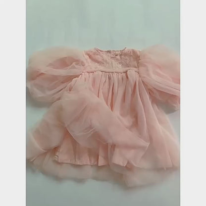 キッズ チュチュ チュール 長袖 パフスリーブ ドレス ワンピース【mh0001274】