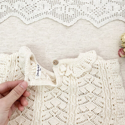 -ベビーキッズトップス レースニット フリル襟ベスト クリームアイボリー/イエロー/2カラー - mamahalo shop - ベスト -  べビー服 - 子供服 - 男の子 - 女の子