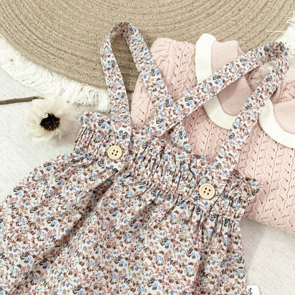 -ベビーキッズパンツ フラワー サスペンダー ブルマ フリル ショートパンツ - mamahalo shop - サロペットパンツ・サスペンダーパンツ -  べビー服 - 子供服 - 男の子 - 女の子