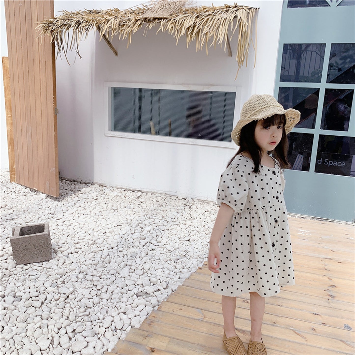 -キッズ コットンリネン 水玉 ワンピース【mh0000528】 - mamahalo shop - 半袖ワンピース -  べビー服 - 子供服 - 男の子 - 女の子