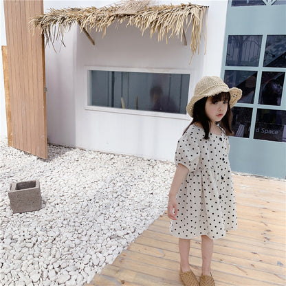 -キッズ コットンリネン 水玉 ワンピース【mh0000528】 - mamahalo shop - 半袖ワンピース -  べビー服 - 子供服 - 男の子 - 女の子