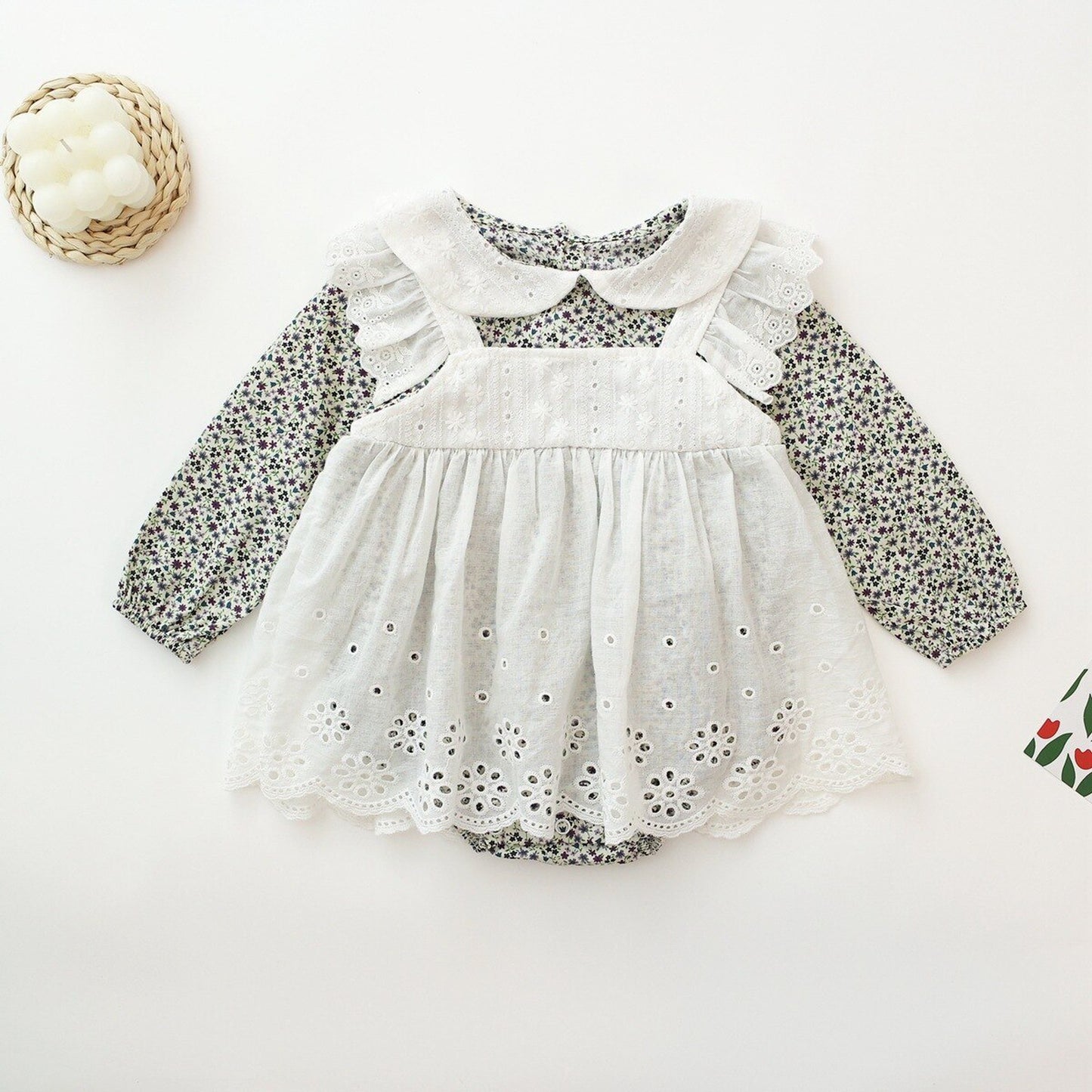 -☺︎ ベビー フラワー エプロン スカート ロンパース - mamahalo shop - 長袖ロンパース -  べビー服 - 子供服 - 男の子 - 女の子