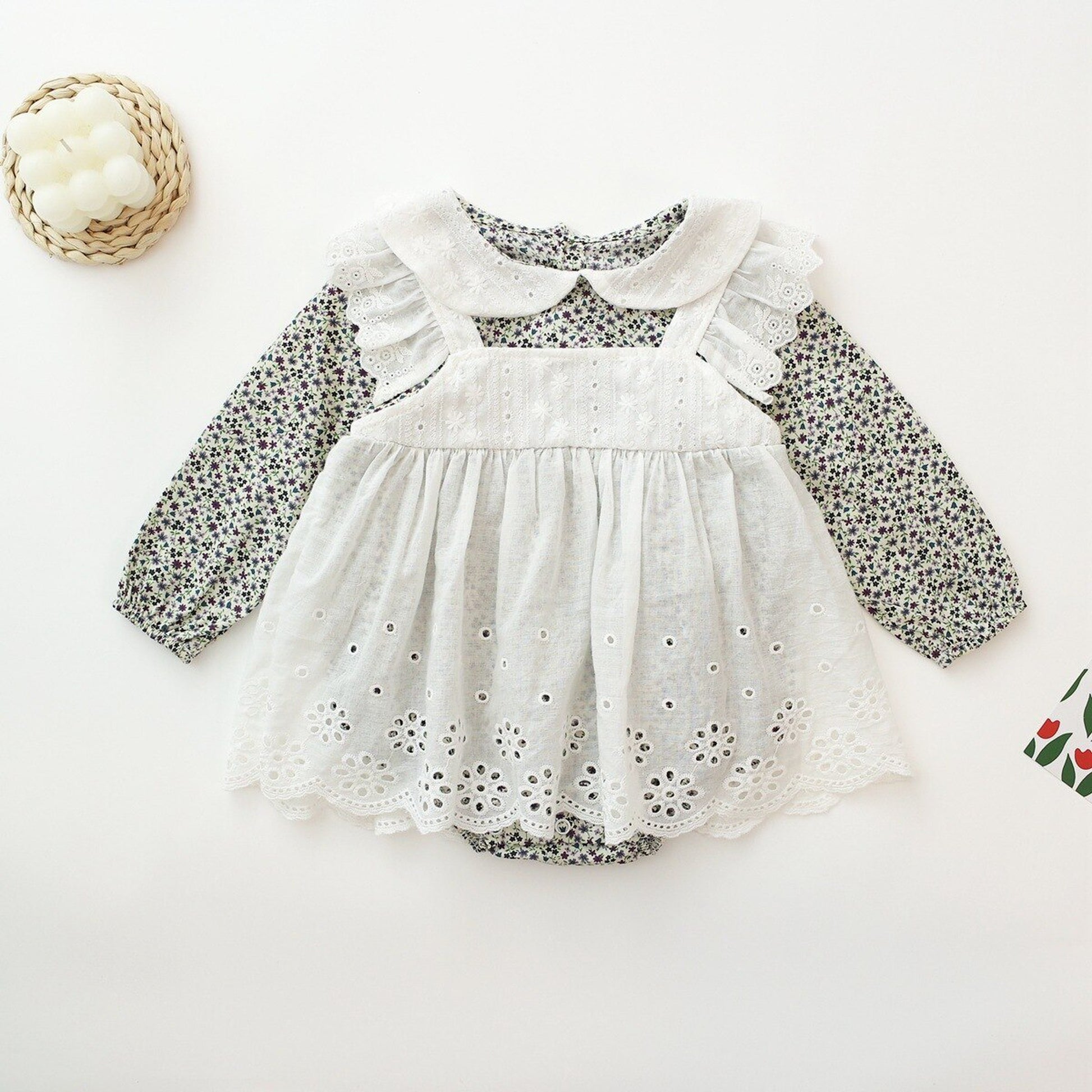 -☺︎ ベビー フラワー エプロン スカート ロンパース - mamahalo shop - 長袖ロンパース -  べビー服 - 子供服 - 男の子 - 女の子