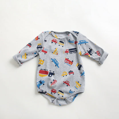 -ベビー ポテト くるま プリント 長袖 ロンパース【mh0000468】 - mamahalo shop - 長袖ロンパース -  べビー服 - 子供服 - 男の子 - 女の子